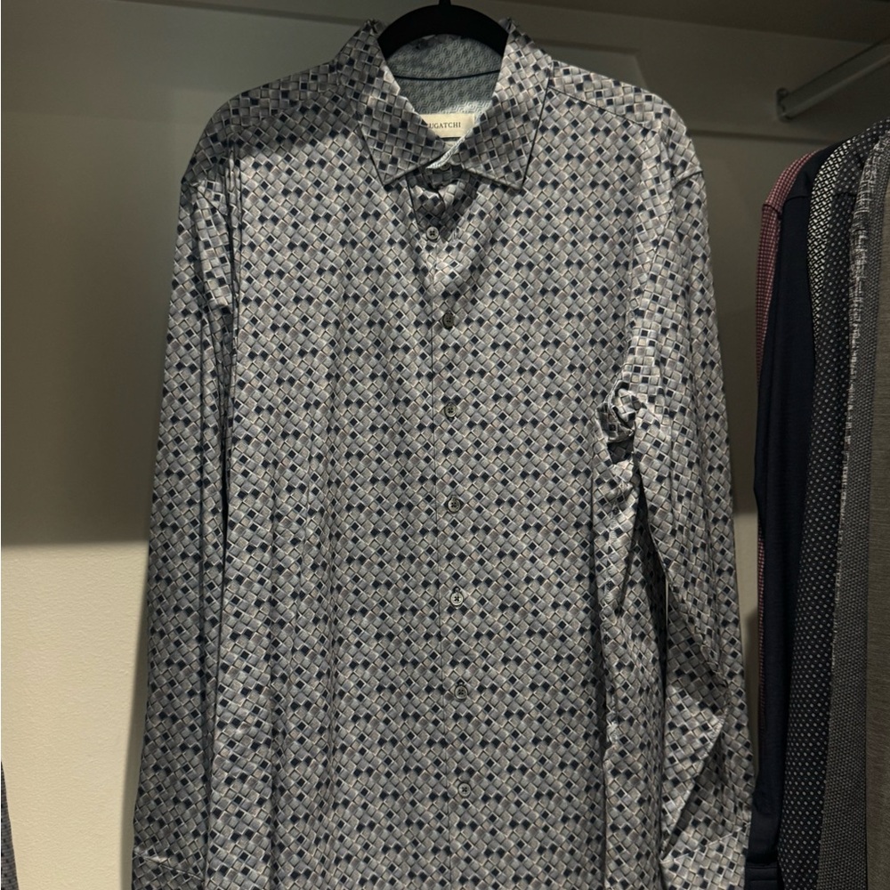 Bugatchi Geometric Blue and Gray Shirt